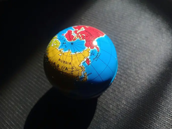 blue and red desk globe